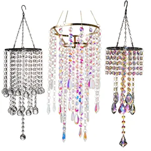 Metalen IJzeren Frame Tuin Kristal Zonnevanger Windgong Met AB Coating Regenboog Prisma's Voor Buiten Terras Huis Decoratie Ornament
