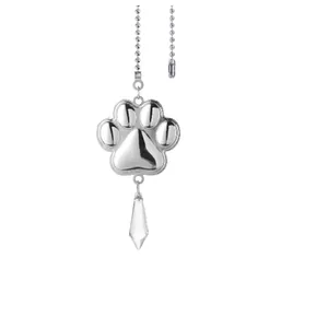 Elegant silver metal paw print ceiling fan pull chain with a clear crystal prism pendant