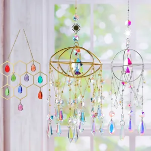 Kristall Sonnenfänger Gold Silber Metallrahmen UFO Galaxie Wabe Prisma Hängeornament Für Fenster Garten Home Deko