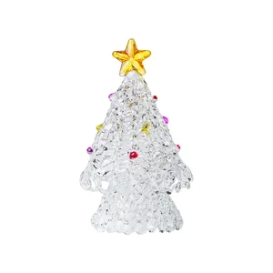 Elegant clear glass Christmas tree figurine with colorful beads and golden star