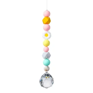 Colorful silicone bead sun catcher with daisy flower and faceted crystal ball prism