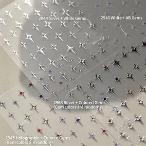 Gedetailleerde 3D ster nagelstickers met fonkelende strassteentjes voor manicure