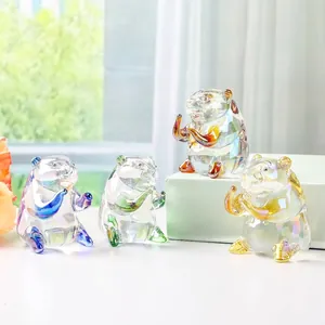 Colorful White Crystal Marmot Figurine Electroplated Rainbow Finish Cute Cartoon Animal Glass Hamster Statue For Home Office Decor Gift