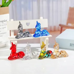 Crystal Unicorn Deer Figurine Ornament Light Luxury Animal Statue Desktop Decoration Sculpture For Home Office Art Craft