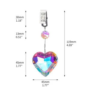 Dimensions détaillées des poids de nappe en cristal cœur irisé AB avec clip métal