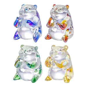 Set of four colorful iridescent glass groundhog figurines for luxury home decor gift