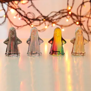 Iridescent Crystal Ghost Figurine Halloween Decoration Cute Aurora Glass Ghost Desktop Ornament For Home Office Party Table Decor