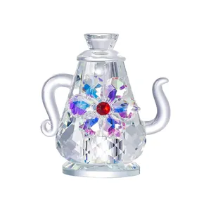 Tetera de cristal elegante con incrustaciones de flores para decoración del hogar