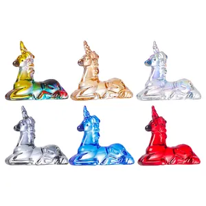Beautiful set of six colorful crystal unicorn figurines for elegant desktop home decoration