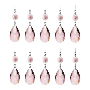 Set of 10 pink faceted crystal teardrop pendants for chandelier decoration and DIY crafts