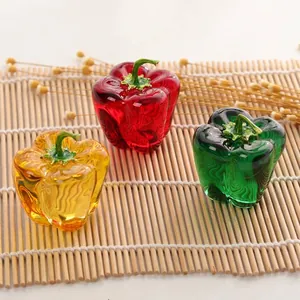 Decorative crystal bell pepper figurines in red yellow and green glass ornaments