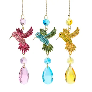 Lot de trois attrape-soleil colibri en cristal coloré avec strass pour la maison