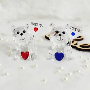 Pair of mini crystal teddy bear figurines with heart signs, Valentine's Day gift home decor.