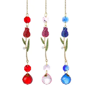 Atrapasoles de cristal de tulipán hechos a mano en rojo, rosa y azul para coche y hogar