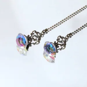 Vintage AB color crystal diamond pendant with antique bronze chain for ceiling fans