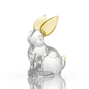 Figurine de lapin en cristal élégante avec oreilles or champagne pour décoration de maison
