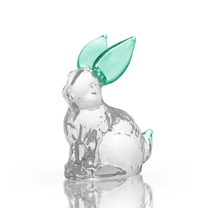 Figurine de lapin en cristal exquis avec oreilles vert clair et corps en verre clair