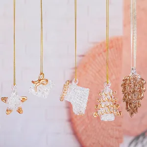Light Luxury White Crystal Christmas Tree Hanging Ornaments Sun Catcher Star Pine Cone Boot Tree Gift Box Garden Decor Gilded Glass Pendants