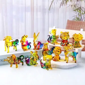 Iriseerend Kristallen Dierenriem Dierenfiguren Collectie Kleurrijke Glazen Dierenstandbeeld Voor Huis Kantoor Bureau Decoratie Luxe Chinees Dierenriem Maskotte Cadeau