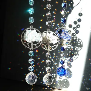 Tree of Life Suncatcher Crystal Ball Hanging Ornament Handmade Stone Chips Window Decor Garden Pendant Rainbow Maker