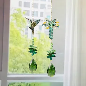 Acchiappasole in Cristallo Irescente Decorazione Sospesa per Giardino con Strass Colibrì Farfalla Palma Ornamento