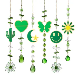 Set van 6 groene kristallen zonvangers met maan-, vlinder- en smiley-ontwerpen