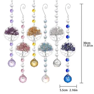 Detail view of crystal Tree of Life suncatchers with precise height and width dimensions