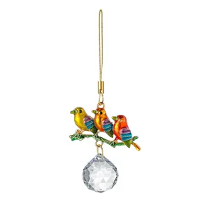 Attrape-soleil en cristal oiseaux sur branche décoration suspendue pour voiture