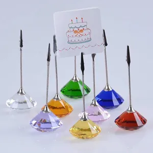 Detailed view of colorful crystal diamond base memo clips for office and home decor