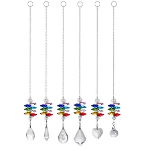 K9 Crystal Rainbow Suncatcher Pendant Faceted Glass Heart Leaf Shape Window Car Hanging Ornament Home Decor Lighting Accessories