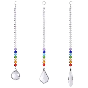 Crystal rainbow suncatchers set with faceted ball, leaf, and teardrop shaped pendants