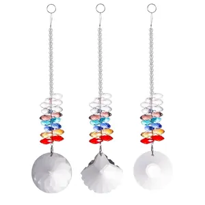 Detail view of crystal suncatcher pendants with rainbow beads and varied clear drops