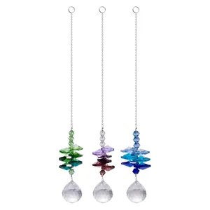 Three colorful crystal suncatchers with faceted glass beads and clear droplets.