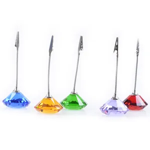 Set of 5 colorful crystal diamond base desktop memo holders with metal alligator clips