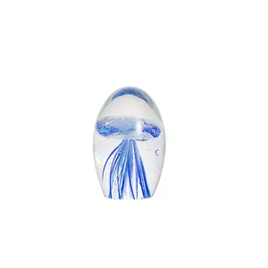Pisapapeles artesanal elegante de cristal con forma de huevo y medusa azul decorativa interna