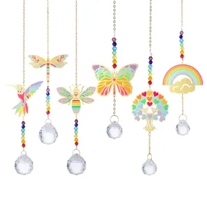 Lot de 6 capteurs de soleil en cristal avec papillon, abeille et arc-en-ciel colorés.