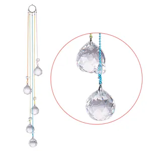 Elegant crystal suncatcher featuring five faceted glass balls and colorful beaded chains