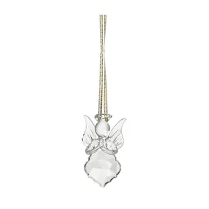 Exquisite clear faceted crystal angel Christmas tree hanging ornament with golden string