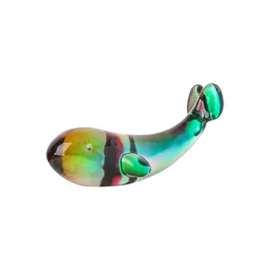 Moderna figurita de ballena de cristal iridiscente para decoración de hogar y oficina