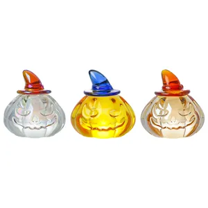 Ensemble décoratif de trois figurines de citrouille d'Halloween en verre de cristal