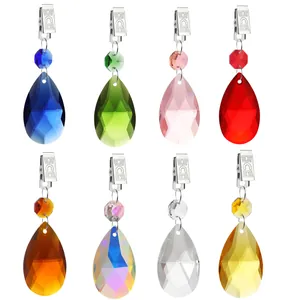 Crystal Teardrop Tablecloth Weights Faceted Glass Pendant Metal Clip Dining Table Decor Wedding Christmas Accessory