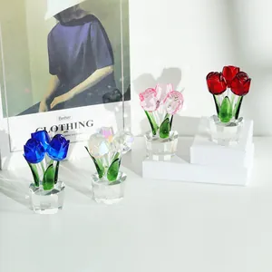 Artificial Crystal Tulip Rose Flower Ornament Handcrafted Simulation Floral Bud For Mother Day Home Decor Accent Decoration