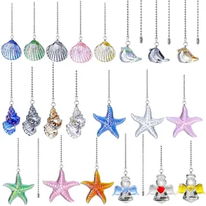 Kristall Ventilator Zugkette Anhänger Leicht Luxus Weißer Kristall Sonnenfänger Conch Muschel Seestern Engel Stern Dekoratives Ornament Für Deckenventilator Lichtschalter
