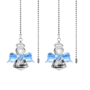 Elegant crystal angel suncatcher fan pull chain with blue wings for ceiling fan
