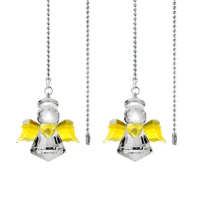 Set of two crystal angel fan pull pendants with yellow wings and yellow heart detail