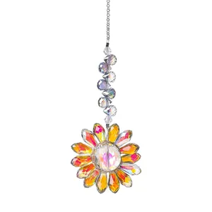 Close-up detail of a garden suncatcher flower made with AB iridescent crystal beads