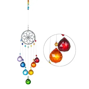 Vintage Kristall Sonnenfänger Regenbogen Prisma Hängende Dekoration Hohle Legierung Mond Lebensbaum Fenster Deko Glas Kugel Anhänger Für Haus Garten