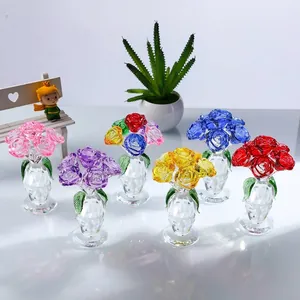 Luxus Weißer Kristall Rose Blumen Ornament Mit Facettierter Glasvase Wohndeko Für Wohnzimmer Hochzeit Muttertag Geschenk