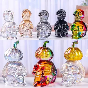 Halloween Irisierende Weißkristall Totenkopf Kürbis Ornamente Luxus Glas Totenkopf Figuren Gotische Tischdekoration Für Wohnzimmer Kunsthandwerk