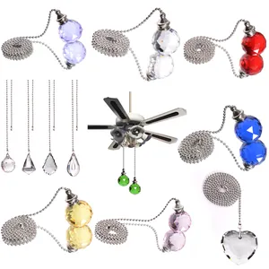 Pendentif Ornement Tirette de Ventilateur de Plafond en Cristal Facetté Avec Chaîne à Billes Métalliques Décoration DIY